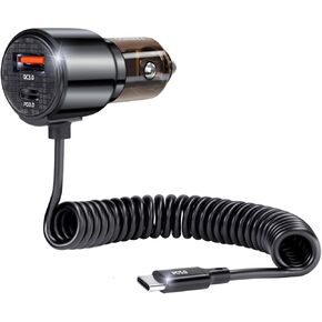 110W USB C Car Charger Fast Charging, with 5.7ft Type C Retractable Coiled Cable, Multi Port Car Charger for iPhone 15 Pro Max Plus, iPad, Samsung Galaxy S24/S23/S22, Pixel, Moto
