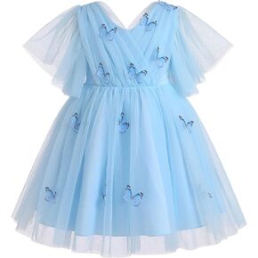 IMEKIS Toddler Girls Butterfly Dress Kids Princess Mesh Sleeves Tulle Formal Wedding Party Tutu Dress Photo Shoot 3-8T
