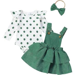 Baby Girl Christmas Outfits Ribbed Knit Long Sleeve Romper Suspender Skirt Headband Set 3Pcs Fall Winter Clothes