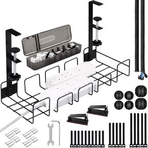 OneLeaf 2 Pack Under Desk Cable Management Tray, No Drill Wire Management Rack for Desk, Office Desk Wire Organizers for Cords, Computer Desk Accessories, Under Desk Organizer with Cable Organization