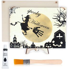 مجموعة أدوات فنية لبصمة اليد للهالوين، علامة تعليق خشبية للهالوين ببصمة اليد الأولى للطفل، DIY للأطفال الصغار هدية للآباء الجدد تذكار عائلي لديكور الهالوين لوحة خشبية in Kuwait