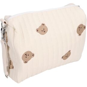 Outdoor Diaper Bag, Convenient Cotton Cloth Large Capacity Diaper Storage Bag Multifunctional Reusable Portable for Travel for Mother(Bear Embroidery)