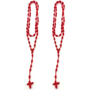 COLORFUL BLING 2PCS Handmade Catholic Rosary Cross Necklace Set Knotted Cord Rope Necklace Good Luck Protection Amulet Religious Christian Jewelry