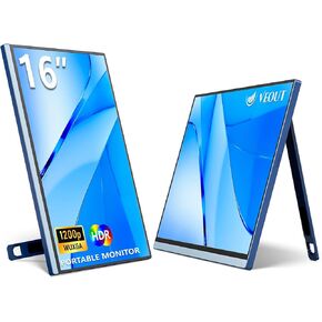16" Portable Monitor, 1920 * 1200P IPS Laptop Monitor with USB-C, Freesync HDMI Gaming Monitor Featuring a Kickstand, Available in Four Colors, 0.3" Ultra-Slim for Travel and Office Use