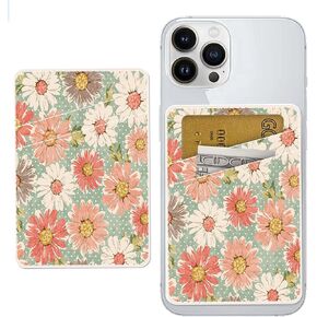Phone Card Holder Leather, Dual Pocket Phone Wallet Adhesive Stick On, Cute Phone Case Credit Card Holder, Suitable for Most of Phones White Blue Flowers in Kuwait