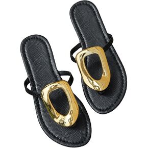 GORGLITTER Women's Metallic Thong Flat Sandals Dressy Square Open Toe Summer Flip Flops