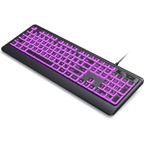 Luzarriba Backlit Computer Keyboards, Wired USB LED Keyboard with 7 Colors Backlight, Plug and Play, Waterproof, Full Size Quiet Computer Keyboard for Windows Desktop, PC, Laptop, Gaming