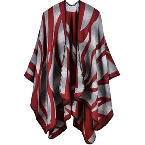 Women's Travel Plaid Shawl Wraps Open Front Poncho Cape Warm Oversized Sweaters Casual Cardigan Shawls for Fall Winter,Series 03-Gradient Red in Kuwait