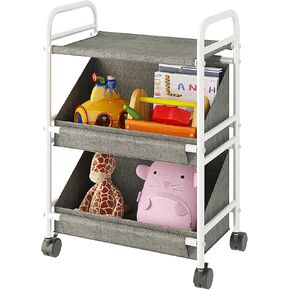 Buzowruil Utility Rolling Fabric Storage Rack Trolley Toy Rack Storage Cart Trolley with 3 Large Storage Boxes，Wheels, Suitable for Bedroom, Living Room, Entryway, Pink