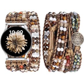 JR.DM Boho Beaded Handmade Braided Watch Band Women Compatible with Samsung-Galaxy Watch 4/5/6 Band 40 44mm Galaxy Watch 6/4 Classic 42 46mm Adjustable Bracelets Strap 20mm for Galaxy Watch Active 2