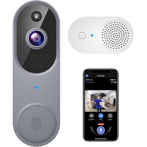 1080P Wireless Video Doorbell Camera with Chime Ringer, Night Vision, Cloud Storage, 2.4GHz Wi-Fi, Smart AI Human Detection, 2-Way Audio, Real-Time Alert, Battery Powered