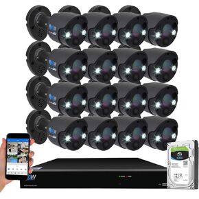 GW Security 2-Way Audio Floodlight 5.0 Megapixel PoE Security Camera System, 16 Channel 4K NVR with 16 x 5MP Full-time Color Night Vision IP Camera, Thermal PIR Heat & Motion Sensing, Two Way Talk