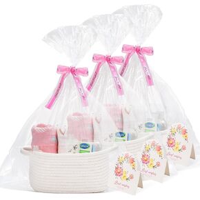 3Pack Small Gift Basket,Empty Woven Basket with Gift Bags,Ribbons and Greeting Card,All 12"x 8"x 5",Cotton Rope Room Shelf Storage Basket for Nursery Easter Birthday Christmas Decorative Gift Box in Saudi Arabia