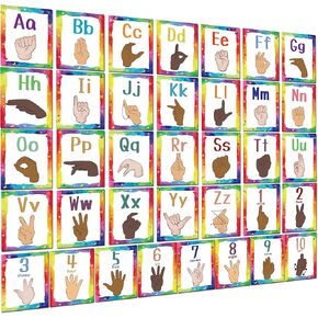 36 ASL Alphabet Posters ABC Sign Language Flash Cards American Sign Language Learning Alphabet Number Bulletin Board Set for Toddler Kids Students Classroom Decor