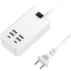 USB C Charger Station, 6 Ports USB Charging Station, Multi USB Charging Station Compatible with iPhone/Samsung/Tablet and Other Multiple Devices, Power Strip with ON/Off Switch