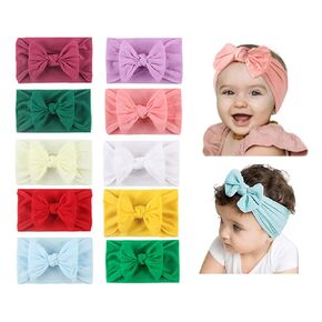 10Pcs Baby Girls Nylon Headbands Newborn Girls Soft Elastic Hair Bow Hairbands Baby Various Bow Hair Band Handmade Headwear Hair Accessories for Newborn Infant Toddlers Kids