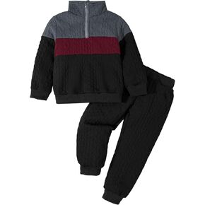 Neutocd Toddler Baby Boy Long Sleeve Fall Winter Outfits Quarter-Zip Casual Textured Pullover Boys Clothing Sets