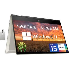 HP 2023 Newest Pavilion x360 2-in-1 Convertible Laptop, 14" FHD Touchscreen, Intel i5-1135G7 (Upto 4.2GHz), Iris Xe Graphics, 16GB RAM, 1TB SSD, Fingerprint, Long Battery Life, Win 11+MarxsolCables