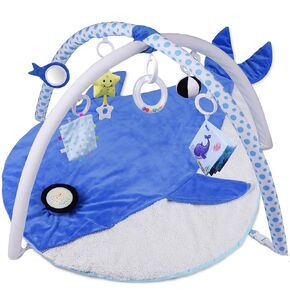 Baby Play Gym Mat with Music & Light, Tummy Time Mat Promote Motor Skills & Sensory Development, Explore 2 Different Touches Fabric (Rough and Soft), White Noise Keep Babies Sleeping, Machine Washable