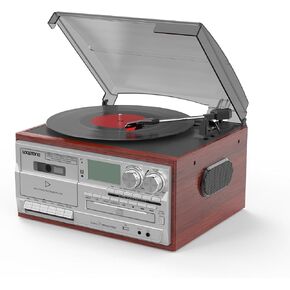 9 in 1 Record Player with Built-in Stereo Speakers, 3 Speeds Bluetooth Turntable with 3.5MM Audio Jack, Vinly Phonograph with AM/FM Radio, CD/Cassette, USB/SD Play Ripping, AUX-in/RCA-Out (Gray-Black)