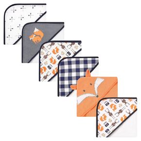 Hudson Baby Unisex Baby 6Pc Cotton Rich Hooded Towels Bundle Set, Blue Moose Orange Fox, One Size