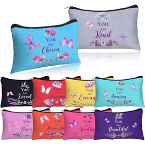 Shinylin 10 Pcs Inspirational Purple Butterfly Lavender Cosmetic Bag for Women You Are Enough Makeup Bag Positive Affirmation Toiletry Bag for Motivation Teacher Gift (Classic Color)