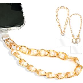 2-Pack Phone Wrist Strap Wrist Lanyard Metal Chain, Anti Theft Phone Strap, Gold Cell Phone Chain Wristlet with Tether Tab