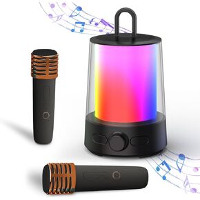 مكبر صوت بلوتوث محمول خارجي مع 2 ميكروفونات كاريوكي، ضوء LED ودعم بطاقة USB/TF مع ميكروفون لاسلكي 2 قطعة، مناسب للعائلة والحفلات والغناء في الهواء الطلق والحدث (أبيض)