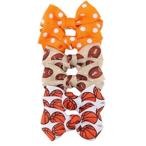 6Pcs Football Hair Bow Clip Baby Girls Sport Soccer Bow Hair Clip Infant Toddler Bowknot Hair Bow, Soccer Gifts for Girls Soccer Team ZFJ47 (Football Set)