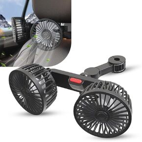 1 PC Car USB Seat Back Dual-head Fan, 9.84" x 4.13" 360 Degree Rotation PP Five-blade Three-speed Adjustable Low-noise Cooling Fan, Air Circulation High-wind Force Fan with Harness (Black)