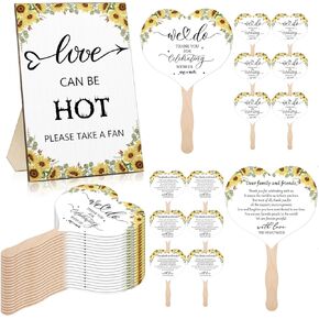 Wedding Fans for Guest Love Is Hot Sign Wooden Wedding Table Sign Wedding Fans Handheld Paper Fans with Wood Handle Heart Shape Fans for Wedding Guests Bridal Shower Favor (Greenery,101 Pcs)