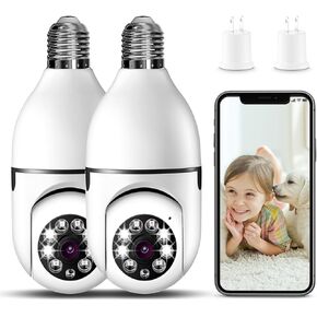 Light Bulb Security Camera, 2K Wireless Camera for Light Bulb Pet Camera, 360 ° PTZ Light Socket Security Camera with Motion Detection Auto Tracking (2Pack 5GHz & 2.4GHz with 32GB SD Card)