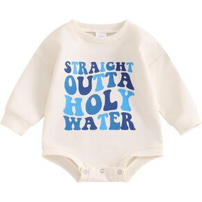 YOKJZJD Newborn Baby Girl Boy Baptism Outfits Straight Outta Holy Water Bubble Romper Sweatshirt Fall Christening Bodysuit
