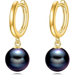 925 Sterling Silver Black Pearl Hoop Earrings Dangle Drop Jewelry Gifts for Women and Girls