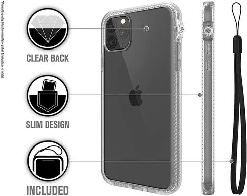 Catalyst - Case for iPhone 11 Pro Case with Clear Back, Heavy Duty 10ft Drop Proof, Truss Cushioning System, Rotating Mute Switch Toggle, Compatible with Wireless Charging, Lanyard Included - Clear in Kuwait