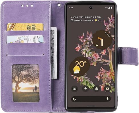 حافظة EYZUTAK لهاتف Google Pixel 6 Pro، حافظة محفظة جلدية فاخرة مع فتحات للبطاقات وحامل ومسند وحزام يد ماندالا بتصميم نصف زهرة حافظة مقاومة للصدمات منقوشة - أرجواني in Saudi Arabia