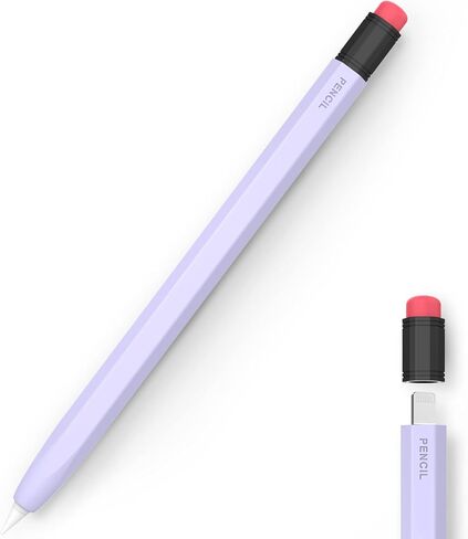 غطاء سيليكون مزدوج اللون لقلم iPad من LOVE MEI متوافق مع حافظة Apple Pencil الجيل الأول، متوافق مع الشحن المغناطيسي وغطاء حماية من السيليكون بنقرة مزدوجة (أرجواني) in Saudi Arabia