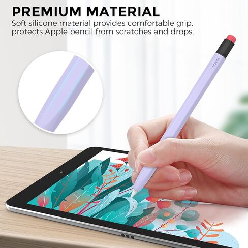 غطاء سيليكون مزدوج اللون لقلم iPad من LOVE MEI متوافق مع حافظة Apple Pencil الجيل الأول، متوافق مع الشحن المغناطيسي وغطاء حماية من السيليكون بنقرة مزدوجة (أرجواني) in Saudi Arabia