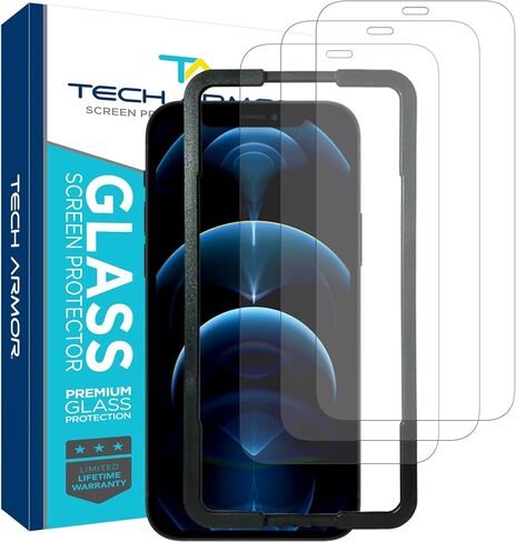 Tech Armor Screen Protector for iPhone 16 Pro Max - Ballistic Tempered Glass, Case Friendly, Sensor Protection, HD, 9H Hardness, 3 Pack + Bonus Camera Lens Protector in Kuwait