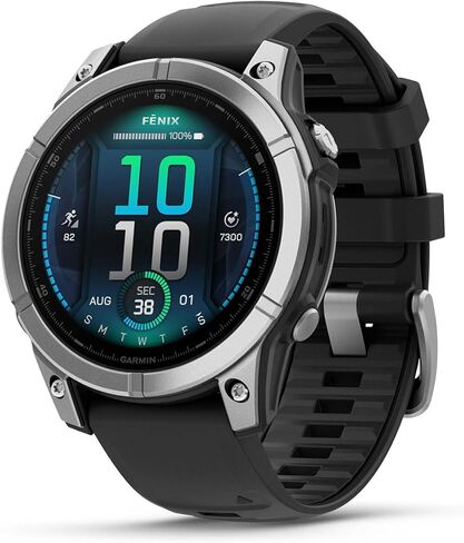 حزمة الساعة الذكية Garmin Fenix ​​E (رمادي داكن/أسود) متعددة الرياضات بنظام تحديد المواقع العالمي (GPS) - شاشة AMOLED، عمر بطارية طويل الأمد، تمارين القوة مع شاحن محمول PlayBetter وواقيات شاشة عالية الدقة in Kuwait