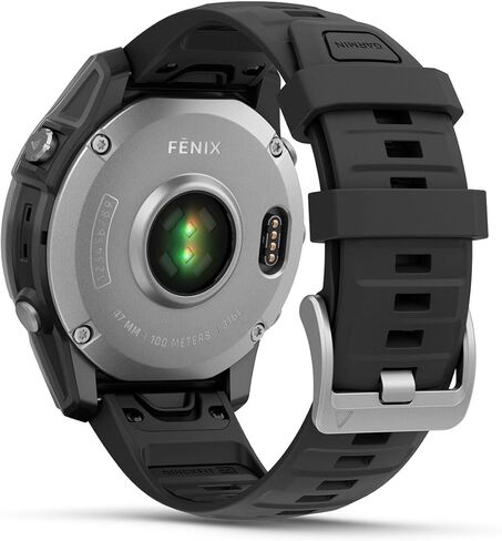 حزمة الساعة الذكية Garmin Fenix ​​E (رمادي داكن/أسود) متعددة الرياضات بنظام تحديد المواقع العالمي (GPS) - شاشة AMOLED، عمر بطارية طويل الأمد، تمارين القوة مع شاحن محمول PlayBetter وواقيات شاشة عالية الدقة in Kuwait