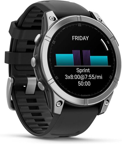 حزمة الساعة الذكية Garmin Fenix ​​E (رمادي داكن/أسود) متعددة الرياضات بنظام تحديد المواقع العالمي (GPS) - شاشة AMOLED، عمر بطارية طويل الأمد، تمارين القوة مع شاحن محمول PlayBetter وواقيات شاشة عالية الدقة in Kuwait