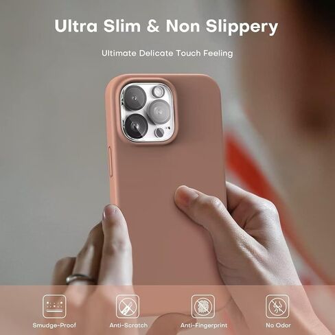 TOCOL [جراب 5 في 1 لهاتف iPhone 13 Pro Max، مع عبوتين واقي شاشة + عبوتين واقي عدسة الكاميرا، جراب هاتف نحيف من السيليكون السائل 6.7 بوصة، [مضاد للخدش] [حماية من السقوط]، بني فاتح in Saudi Arabia