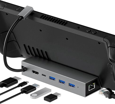 Statik UltraHub 6 في 1 USB C Docking Station Hub، قاعدة شحن بخار 100 واط للكمبيوتر، MacBook، الكمبيوتر المحمول والشاشات المتعددة، قاعدة USBC عالمية مع منفذي HDMI، USB-C، 3 منافذ USB 3.0 وطاقة 60 هرتز in Kuwait