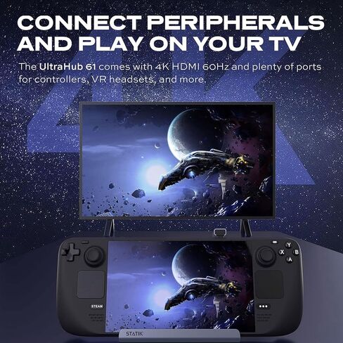 Statik UltraHub 6 في 1 USB C Docking Station Hub، قاعدة شحن بخار 100 واط للكمبيوتر، MacBook، الكمبيوتر المحمول والشاشات المتعددة، قاعدة USBC عالمية مع منفذي HDMI، USB-C، 3 منافذ USB 3.0 وطاقة 60 هرتز in Kuwait