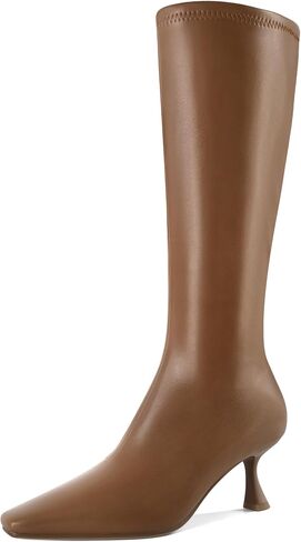 Zamikoo Knee High Boots for Women Low Heel Square Pointed Toe Stretch Kitten Heels Long Tall Boots Side Zipper 2.5 Inches in Kuwait