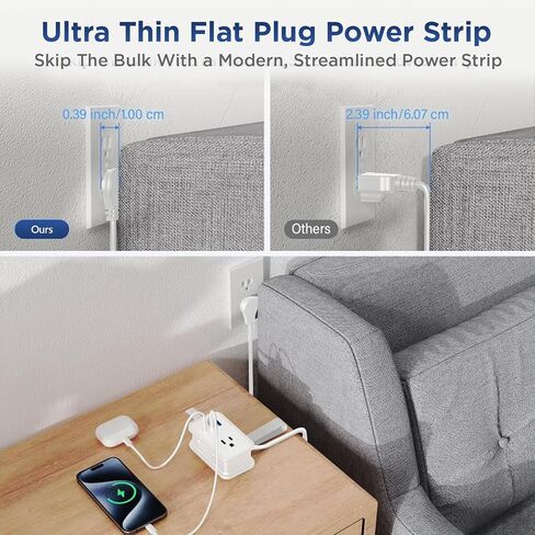 Travel Charger for Multiple Devices Flat Plug Power Strip 3ft Travel Adapter Extension Cord,3AC Outlets + 2 USB + 1 Fast Charging USB-C,No Surge Cruise Approved Power Strip,Portable Travel Power Strip in Saudi Arabia