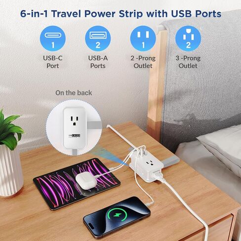 Travel Charger for Multiple Devices Flat Plug Power Strip 3ft Travel Adapter Extension Cord,3AC Outlets + 2 USB + 1 Fast Charging USB-C,No Surge Cruise Approved Power Strip,Portable Travel Power Strip in Saudi Arabia