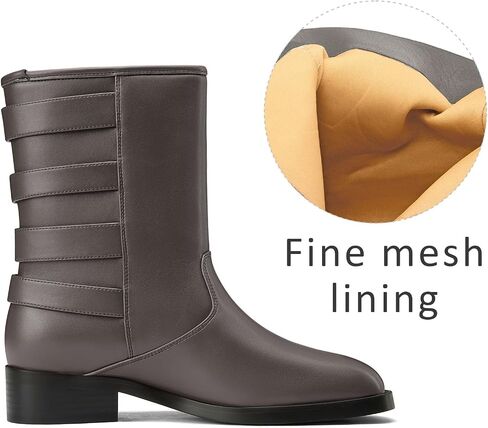 Castamere Women's Slip-on Mid Calf Boots Low Chunky Block Heel Square Toe Fashion Buckles Ankle Boots Casual Dress Short Bootie 1.2 Inches Heels in Saudi Arabia