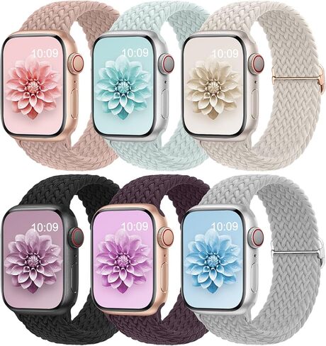6 عبوات من الأربطة الحلقية المنفردة المضفرة المتوافقة مع سوار ساعة Apple 38 40 مم 41 مم 42 مم 44 مم 45 مم 46 مم 49 مم للنساء والرجال، أشرطة نايلون مرنة قابلة للتعديل لسلسلة iWatch 10 SE 9 8 7 6 5 4 3 Ultra in Kuwait